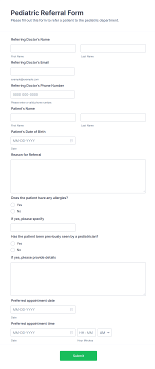 Pediatric Referral Form Template