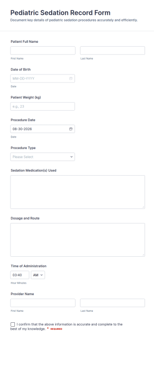 Pediatric Sedation Record Form Template