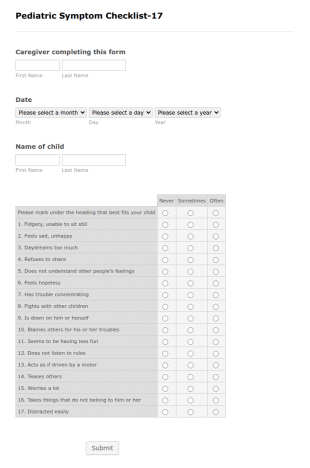 Pediatric Symptom Checklist Form Template