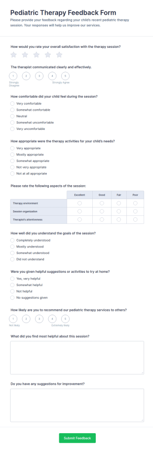 Pediatric Therapy Feedback Form Template