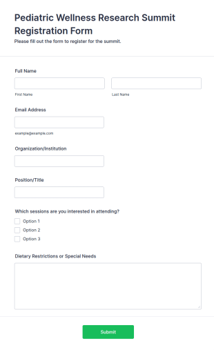 Pediatric Wellness Research Summit Registration Form Template