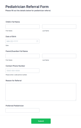 Pediatrician Referral Form Template