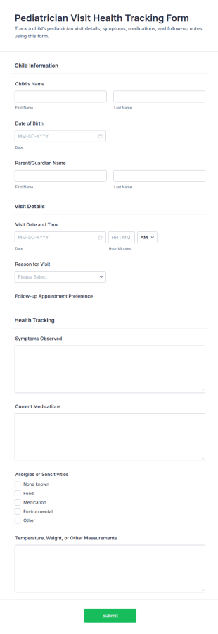 Pediatrician Visit Health Tracking Form Template