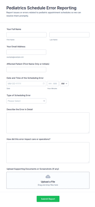 Pediatrics Schedule Error Reporting Form Template