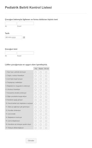 Pediatrik Belirti Kontrol Listesi Form Template