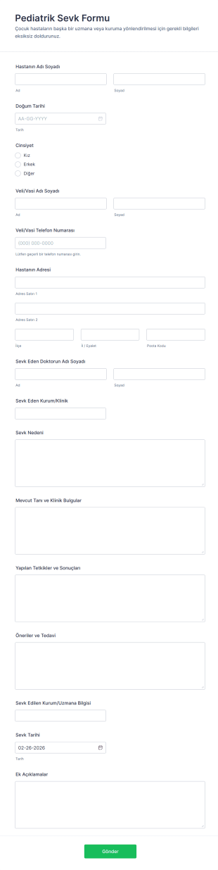 Pediatrik Sevk Form Şablonu