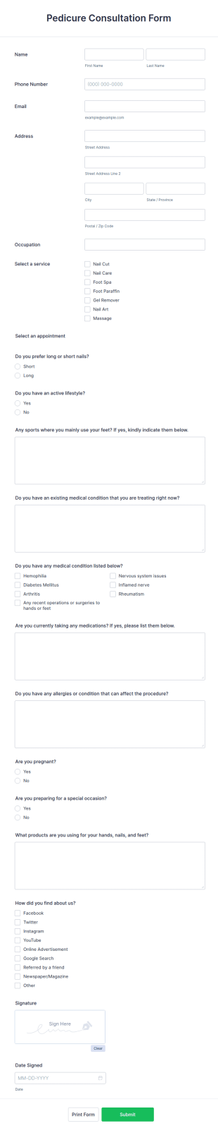 Pedicure Consultation Form Template