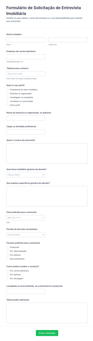 Pedido De Entrevista No Setor Da Habitação Form