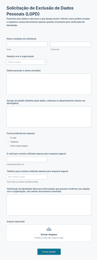 Pedido De Exclusão De Dados (LGPD)