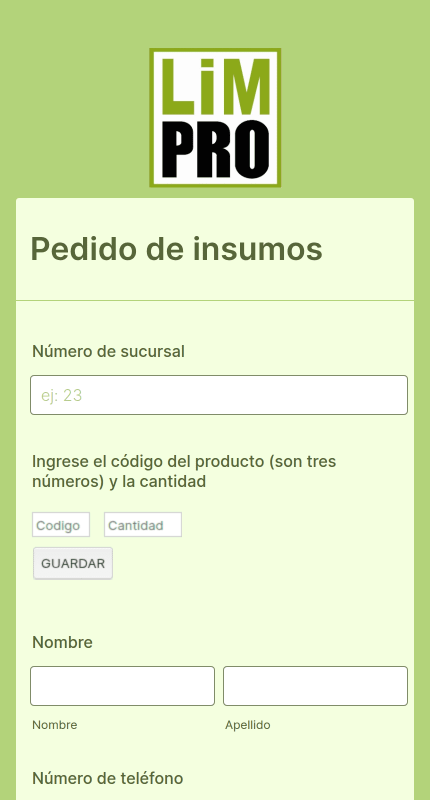 Pedido de insumos