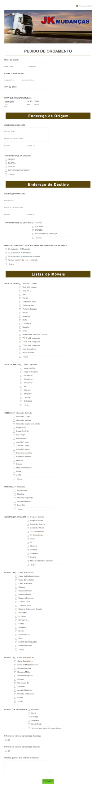Pedido De Orçamento Jk Mudanças E Fretes