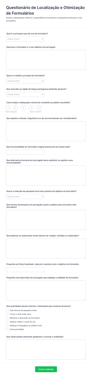 Pedido De Redesign De Formulário De Avaliação