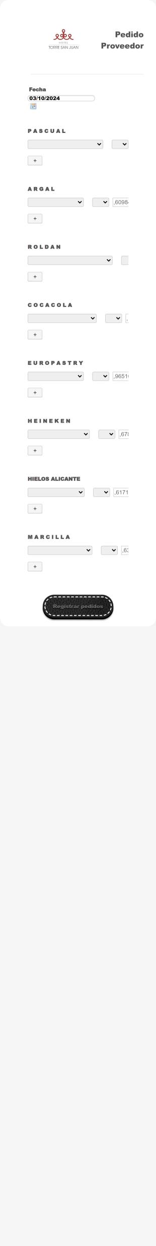 Pedido Proveedores Form Template