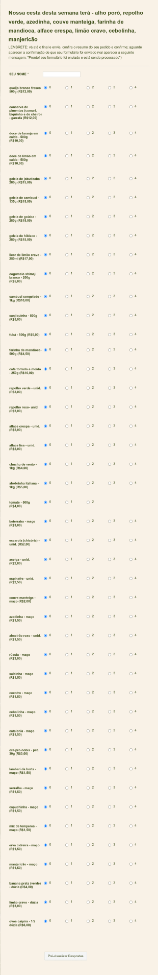 Pedidos De Cestas De Alimentos Orgânicos Form Template