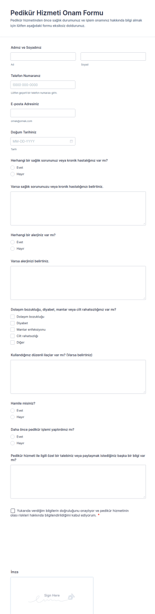 Pedikür Hizmeti Rızası Form Şablonu