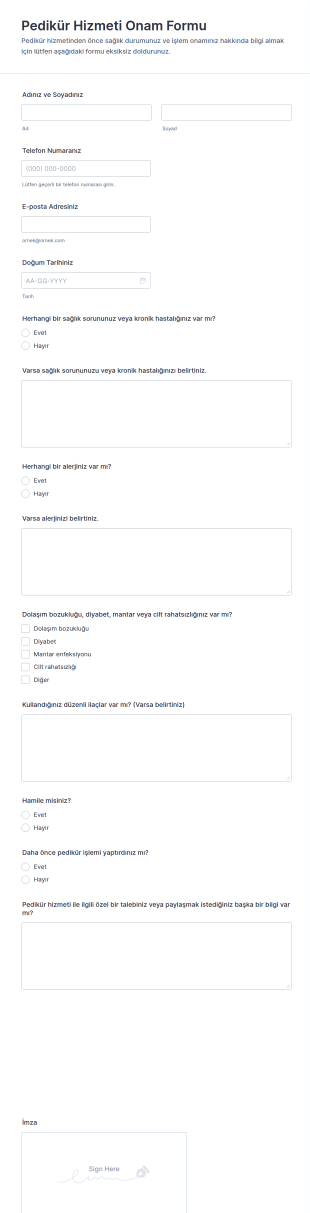 Pedikür Hizmeti Rızası Form Şablonu