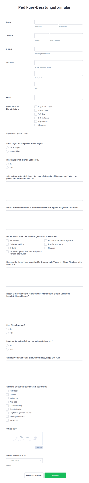 Pediküre Beratungsformular Form Template