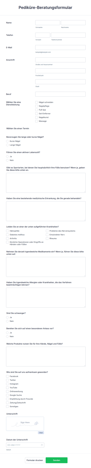 Pediküre Beratungsformular