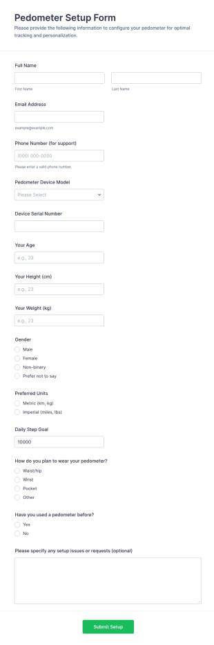 Pedometer Setup Form Template