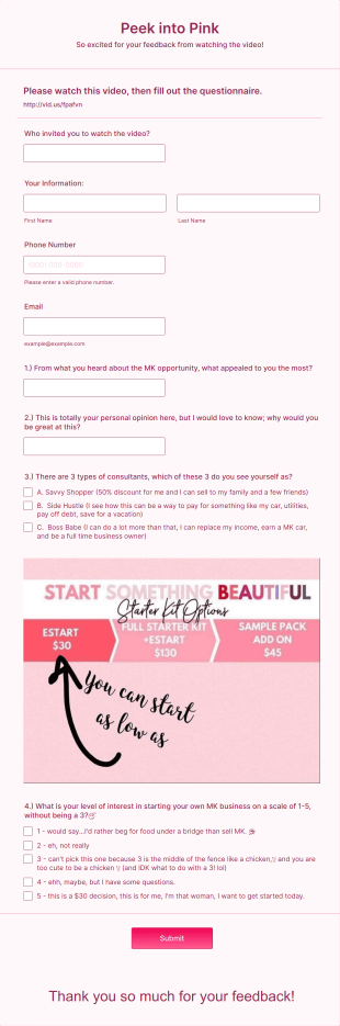 Event Video Feedback Form Template
