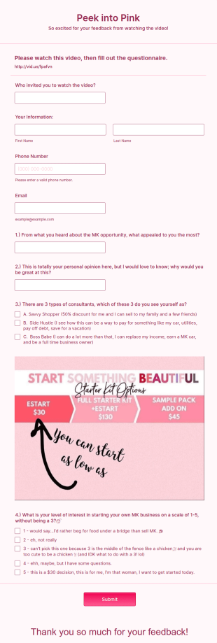 Event Video Feedback Form Template