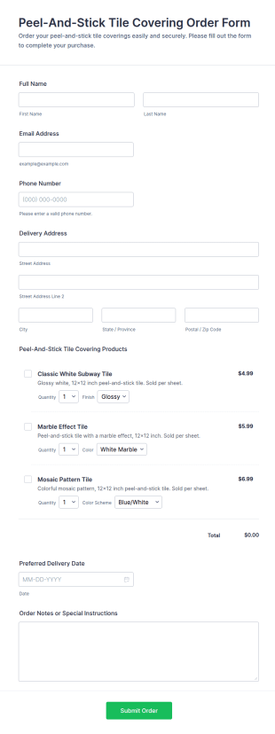 Peel And Stick Tile Covering Order Form Template