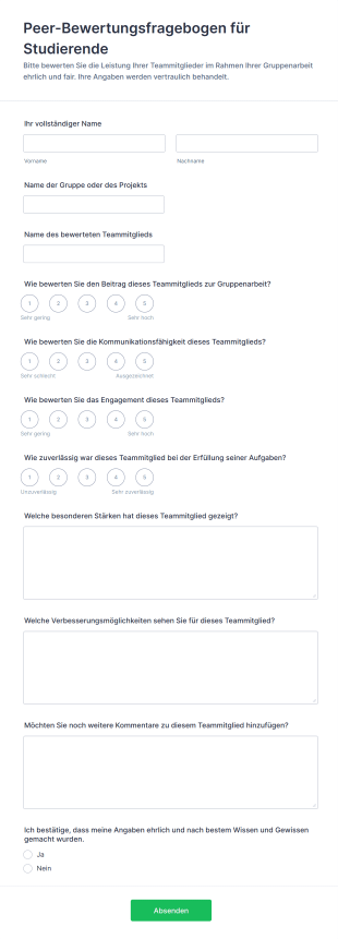 Peer Bewertungsfragebogen Für Studierende