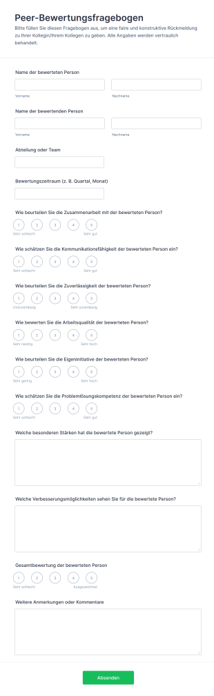 Peer Bewertungsfragebogen Form Template