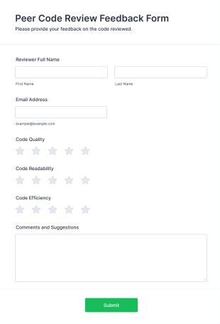 Peer Code Review Feedback Form Form Template