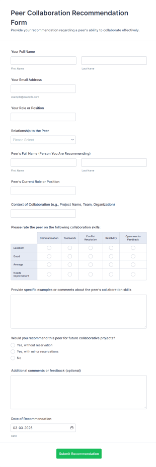 Peer Collaboration Recommendation Form Template