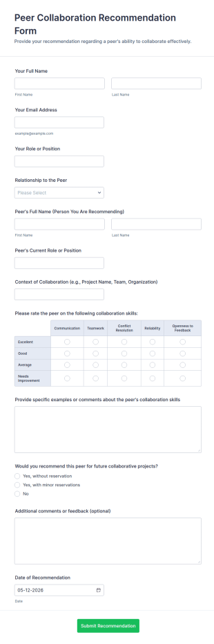 Peer Collaboration Recommendation Form Template