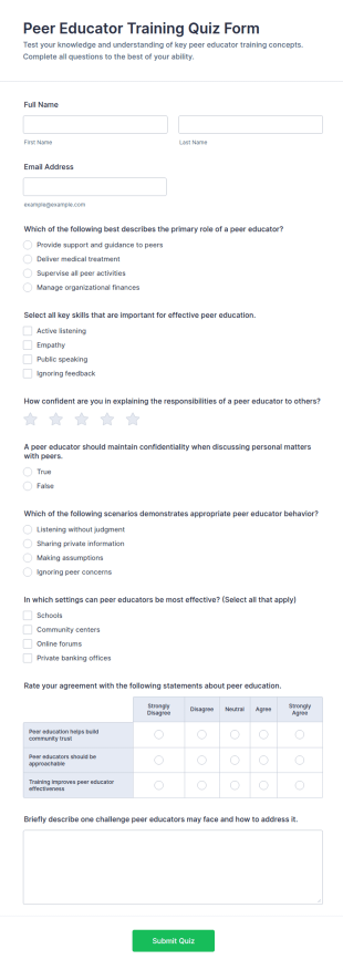 Peer Educator Training Quiz Form Template