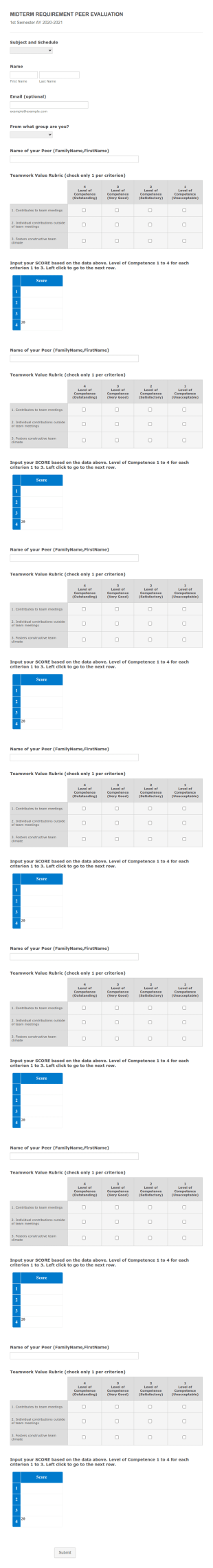Peer Evaluation By Dr. Baloran Form Template