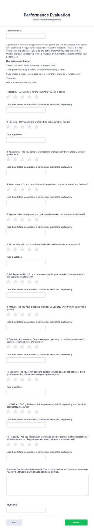Dental Assistant Peer Evaluation Form Template