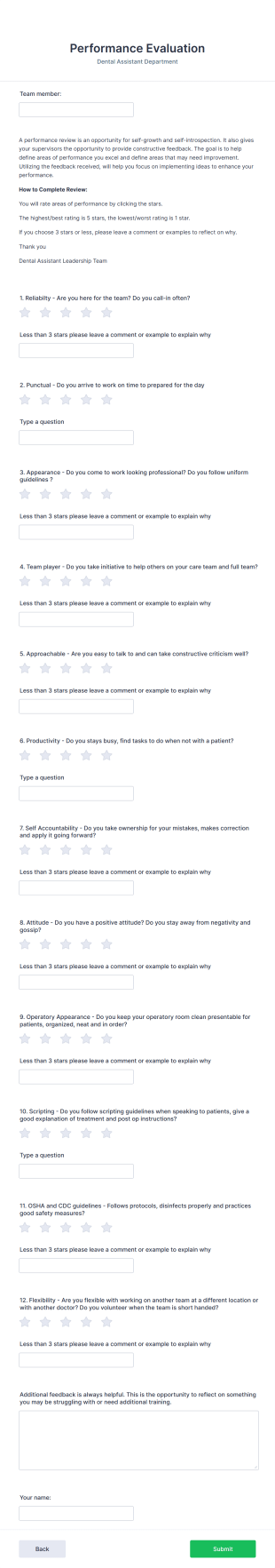 Dental Assistant Peer Evaluation Form Template