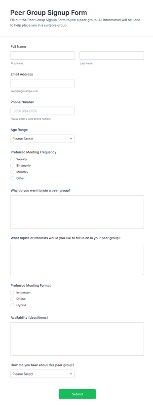 Peer Group Signup Form Template