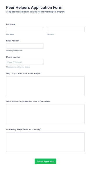 Peer Helpers Application Form Template