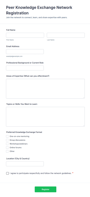 Peer Knowledge Exchange Network Registration Form Template