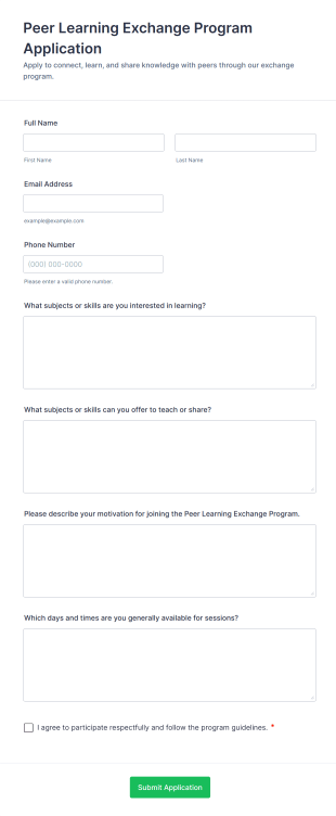 Peer Learning Exchange Program Application Form Template