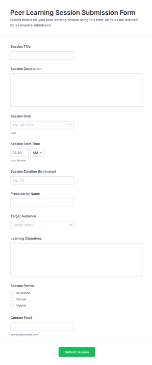 Peer Learning Session Submission Form Template
