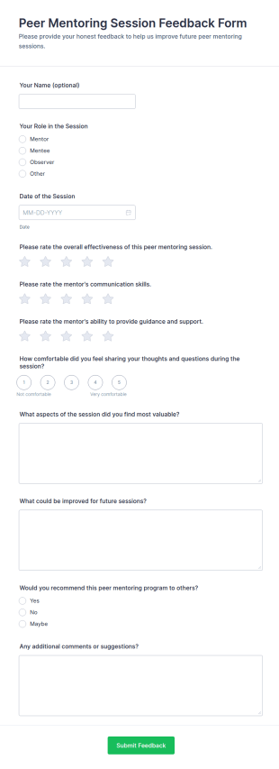 Peer Mentoring Session Feedback Form Template