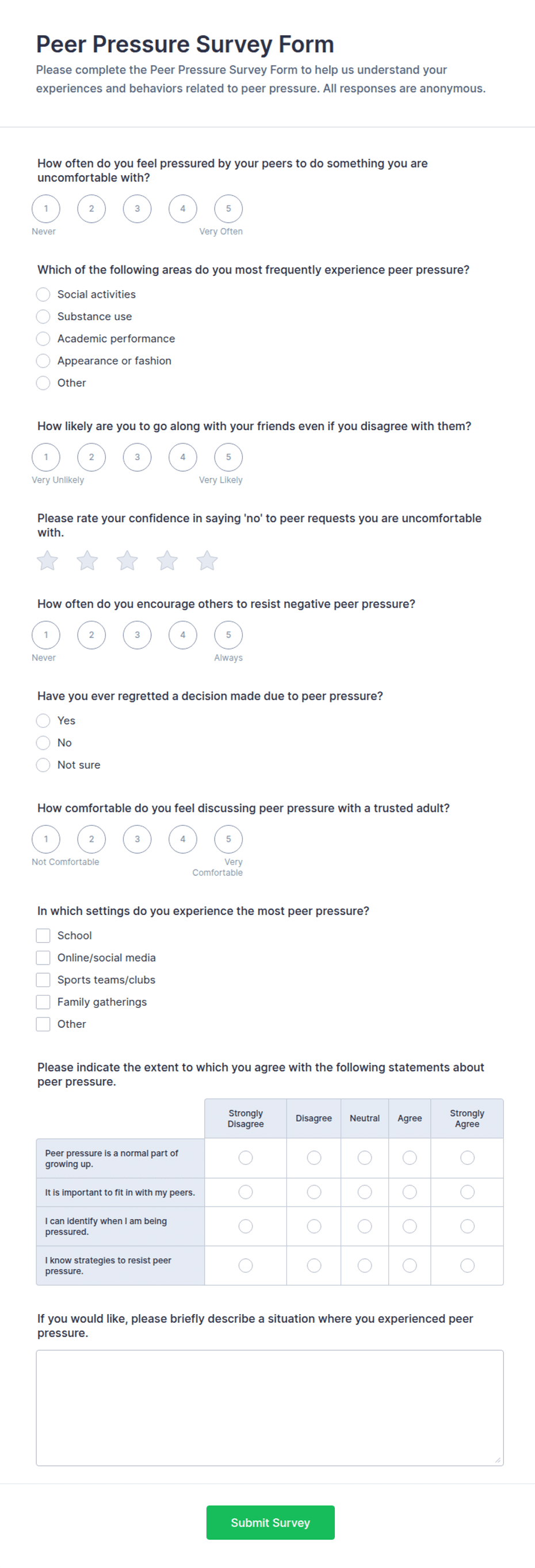 Peer Pressure Survey Form Template | Jotform