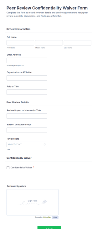 Peer Review Confidentiality Waiver Form Template