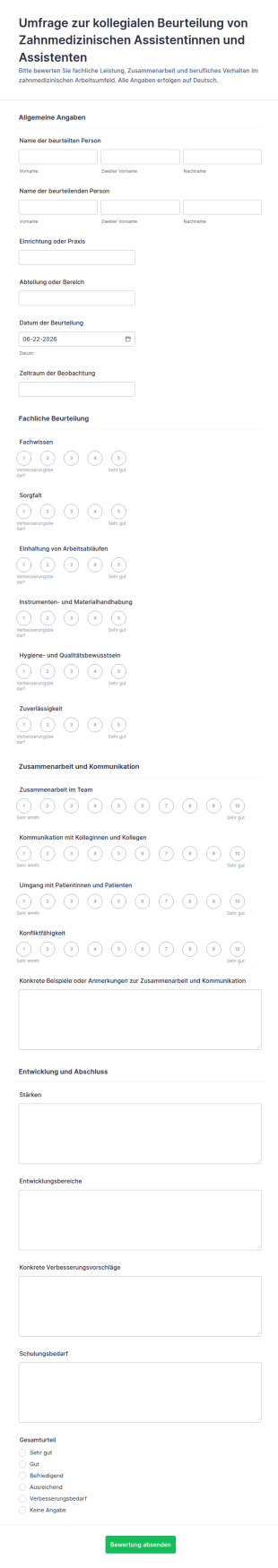 Peer Review Form Für Dentalassistentinnen Und Dentalassistenten