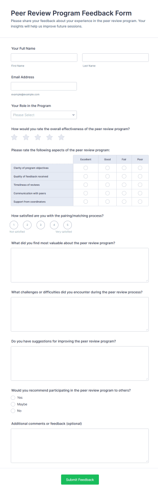 Peer Review Program Feedback Form Template