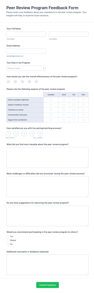 Peer Review Program Feedback Form Template