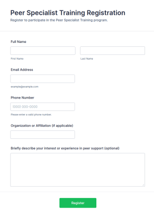 Peer Specialist Training Registration Form Template