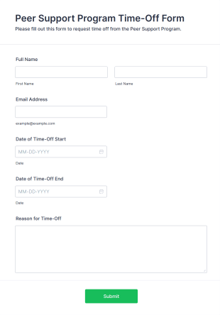 Peer Support Program Time Off Form Form Template
