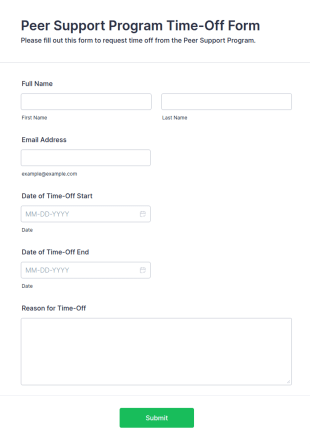 Peer Support Program Time Off Form Template