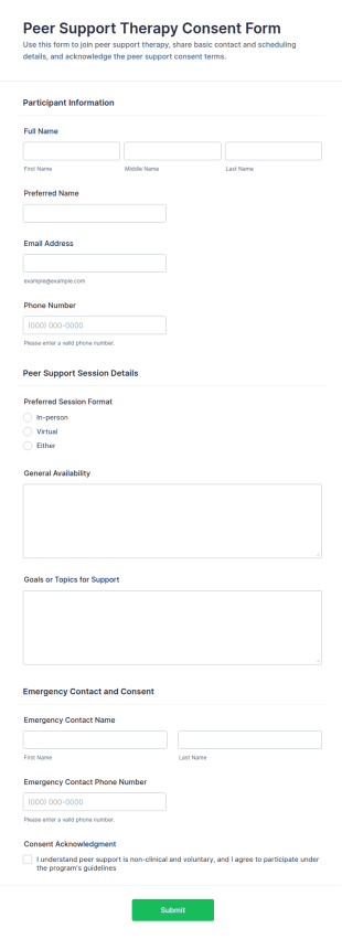 Peer Support Therapy Consent Form Template